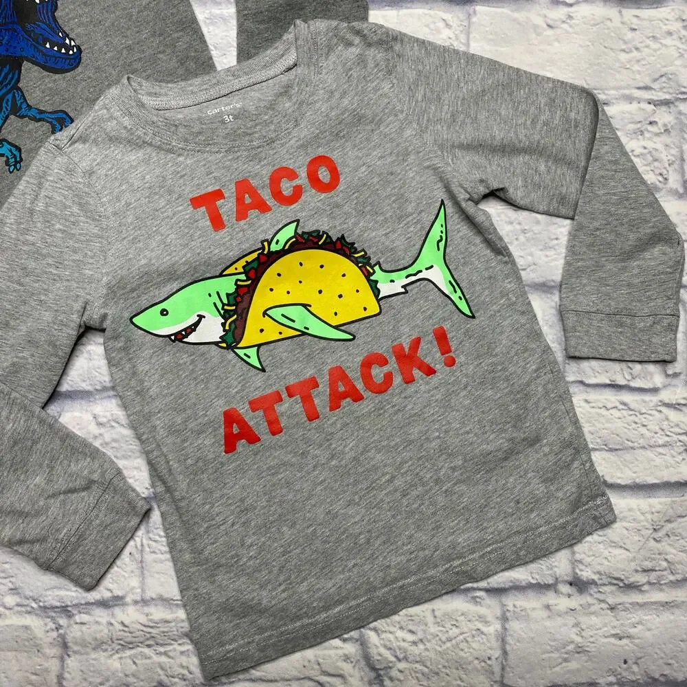 Bundle of 2 Long Sleeve Tops, Taco Attack and Dinosaur.